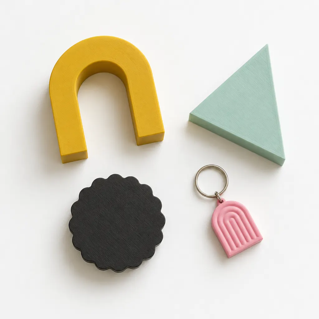 Figuras geométricas impresas en 3D en tonos pastel