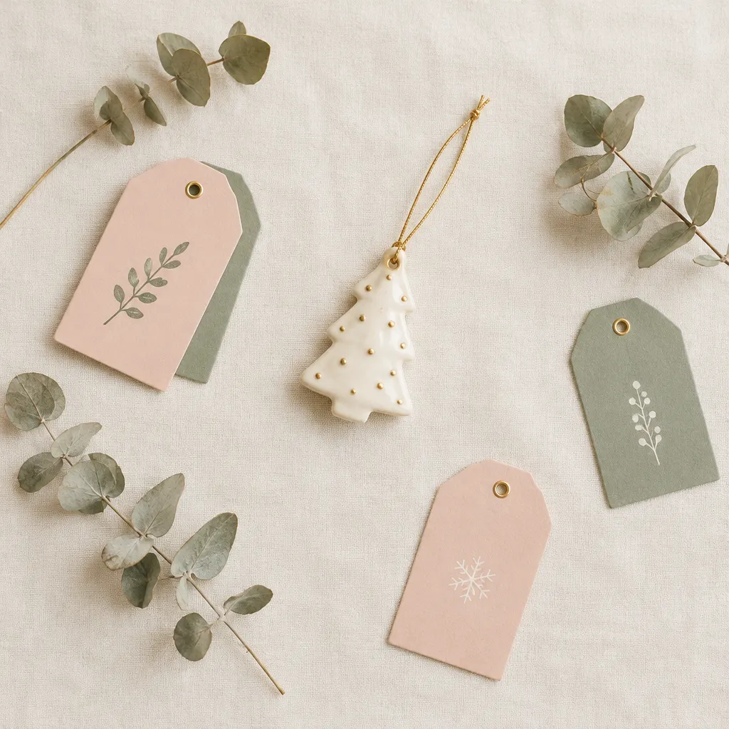 Set de papelería navideña en tonos blush y salvia